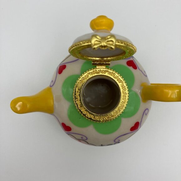 Miniature Porcelain Hinged Teapot Trinket, Pill, Jewelry Holder - Picture 7 of 7
